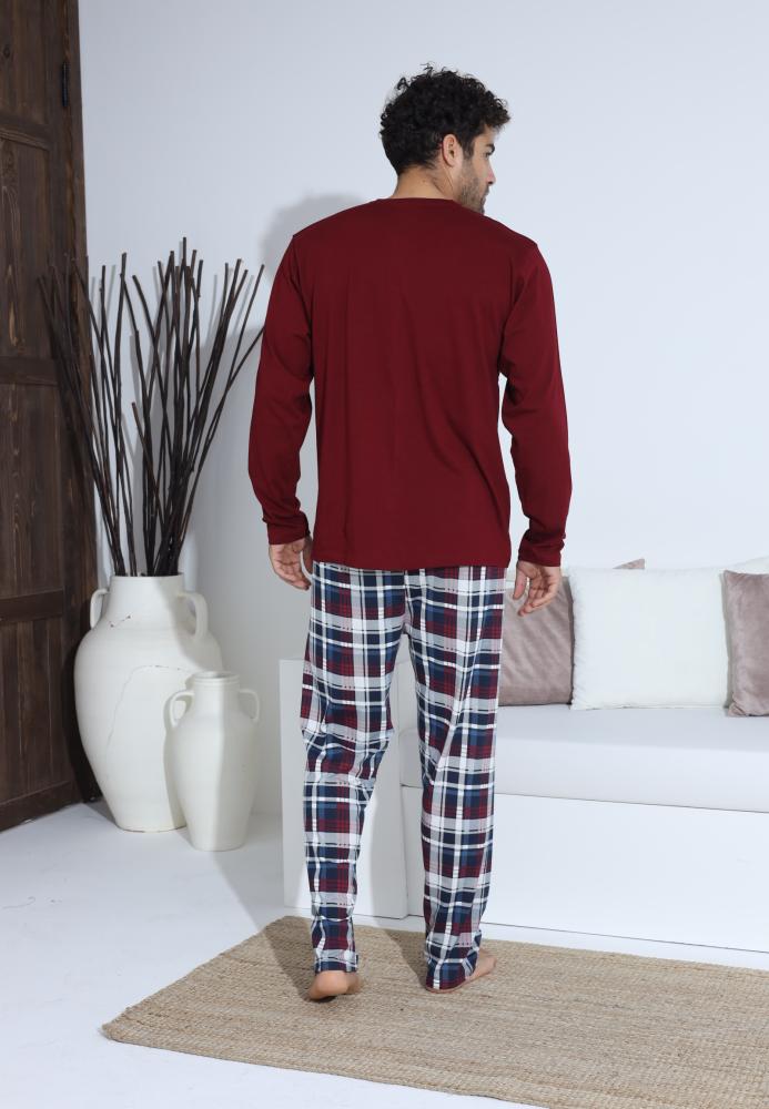 Pijama Barbati ,Maneca si Pantaloni Lungi,Culoare Bordo cu Alb,Engros
